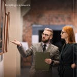 Avaloq report cover featuring a man and woman in an art gallery